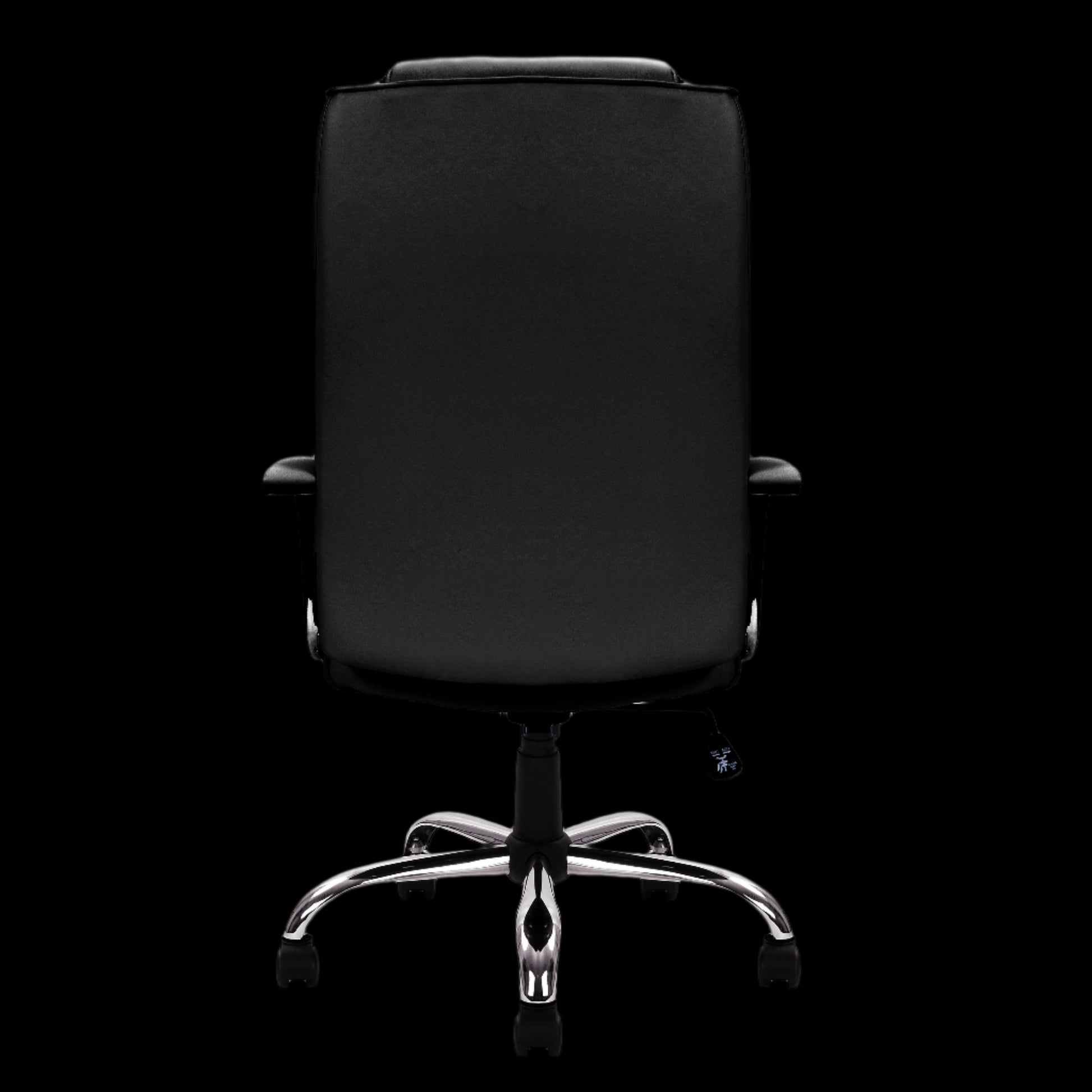 Black office chair with chrome base on a black background