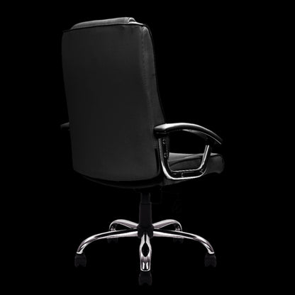 Black office chair with chrome base on a black background