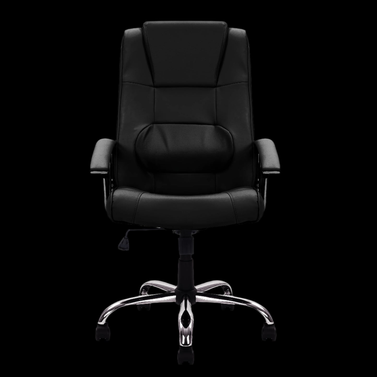 Black office chair with chrome base on a black background