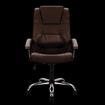 Brown office chair with chrome base on a black background