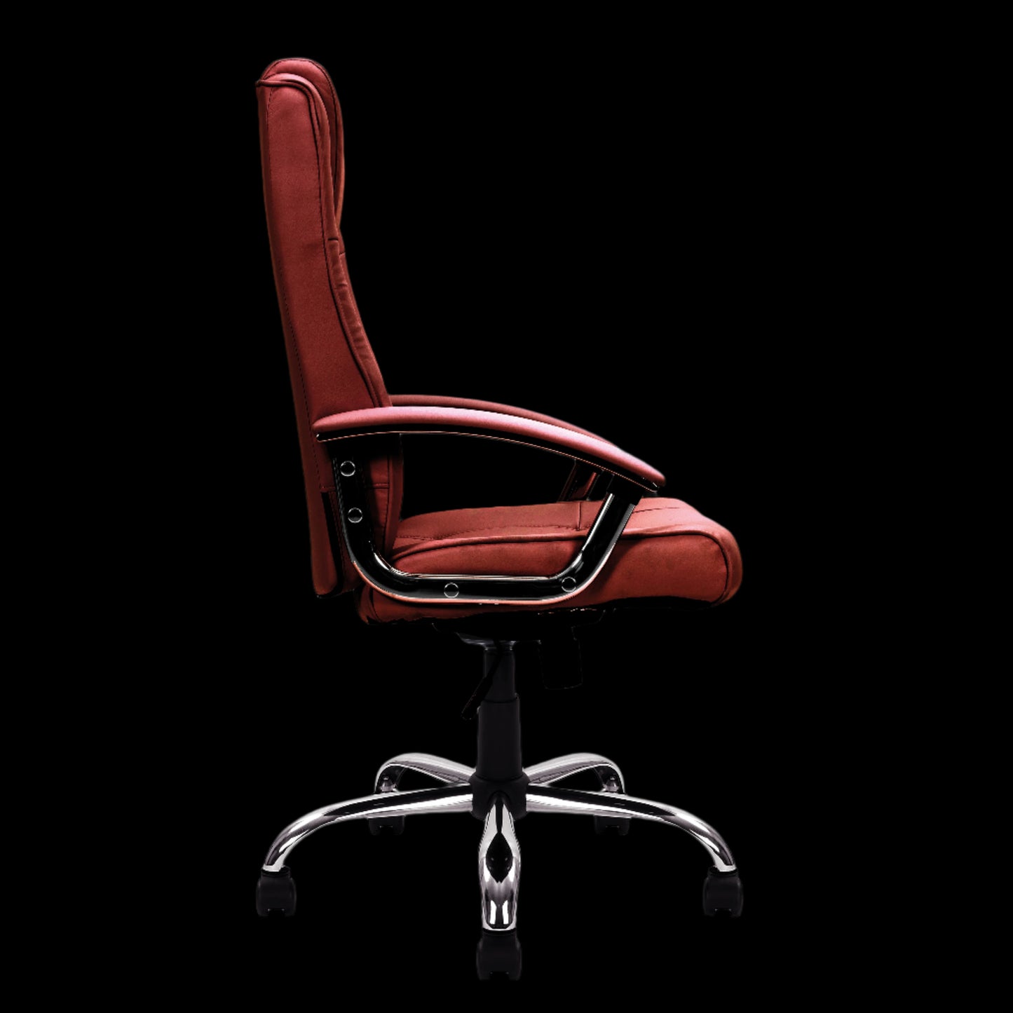 Red office chair with a black background