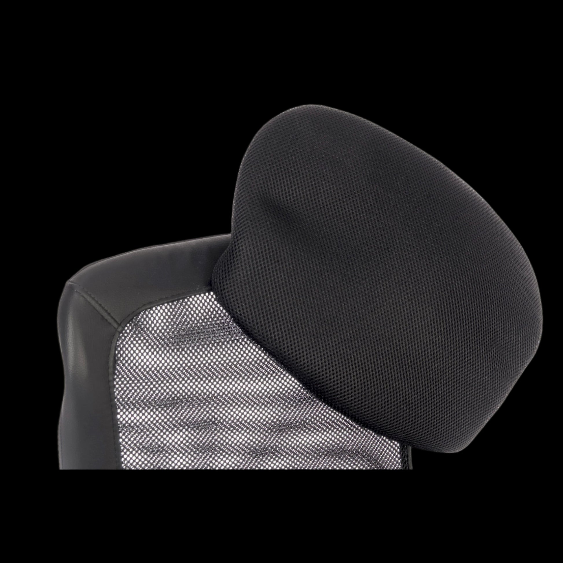 Black office chair backrest pad on a black background