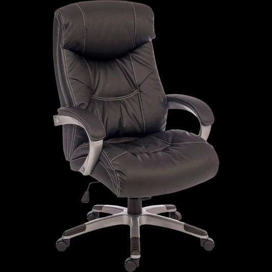 Black office chair with a white base on a black background