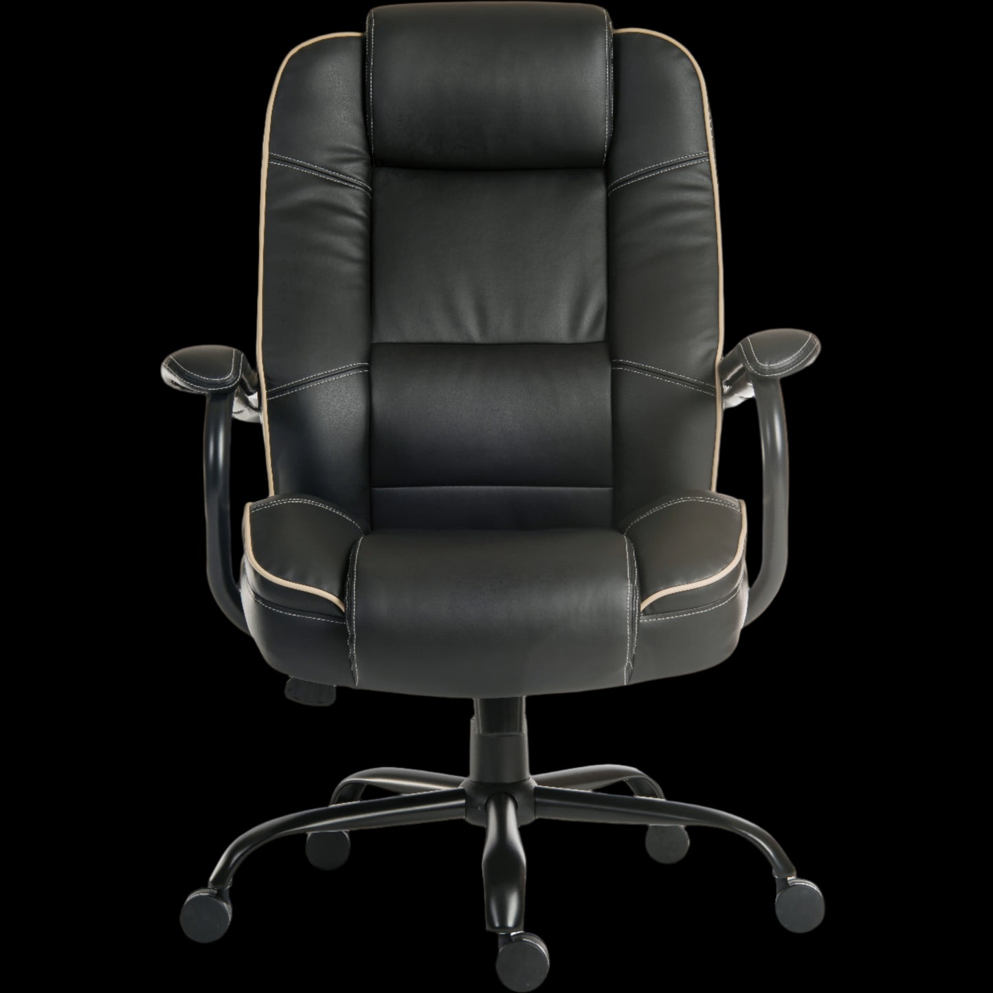 Black office chair with armrests on a black background