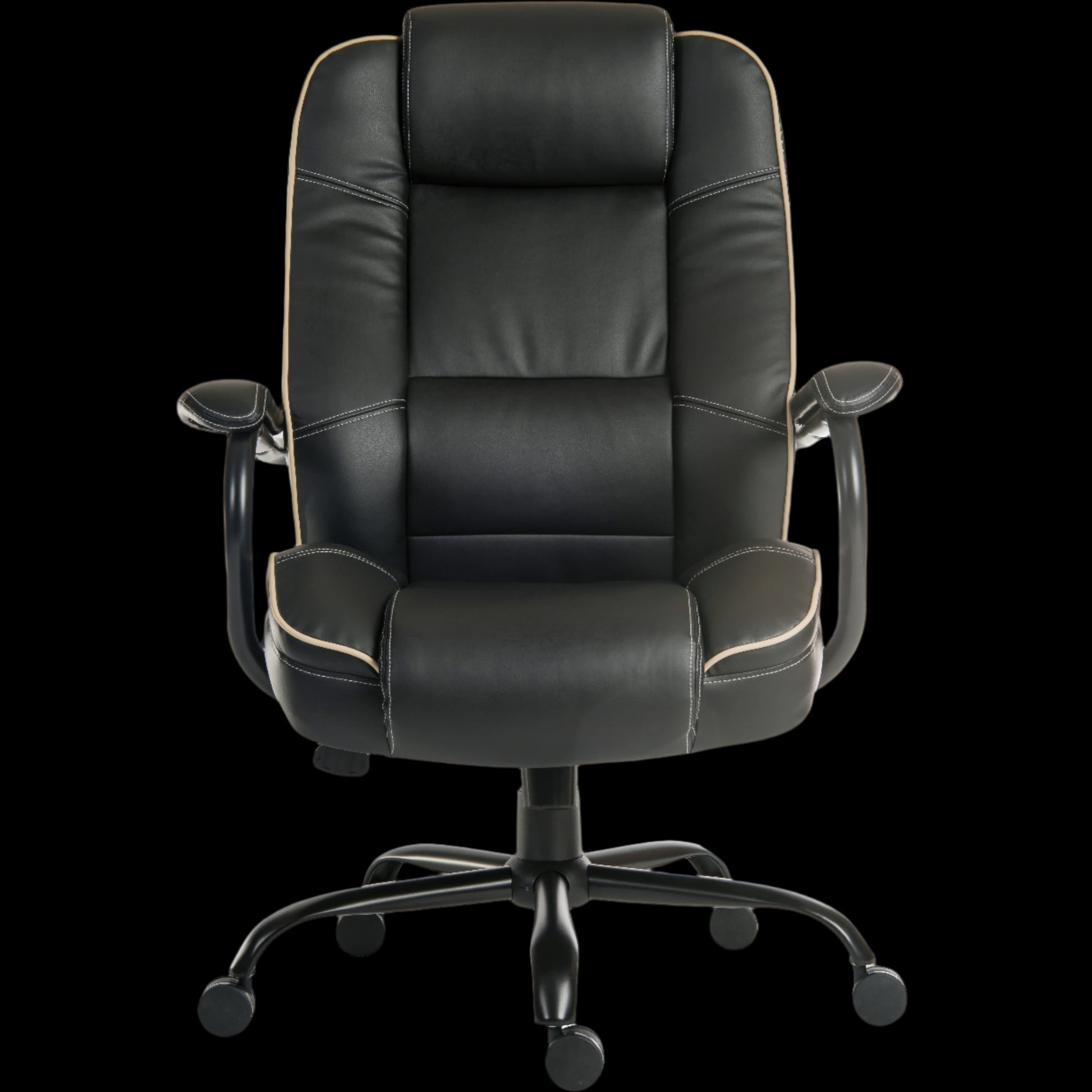 Black office chair with armrests on a black background