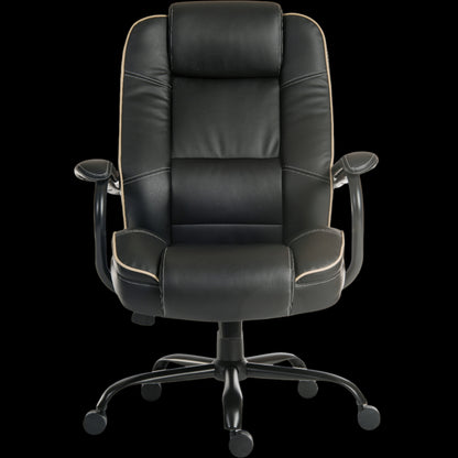 Black office chair with armrests on a black background