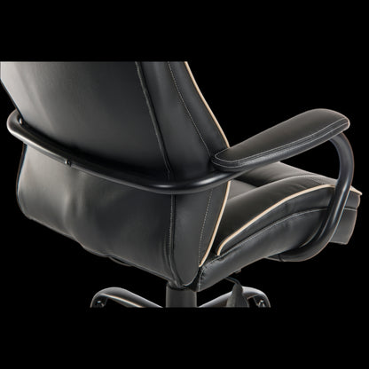 Black office chair with armrests on a black background
