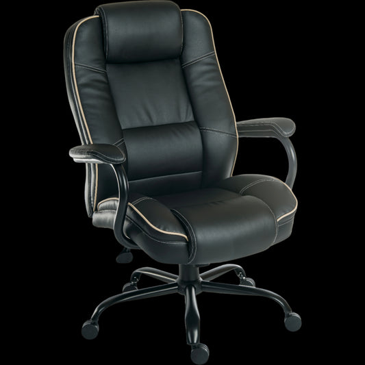 Black office chair with armrests on a black background