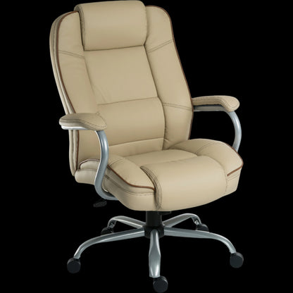 Beige office chair with a black background