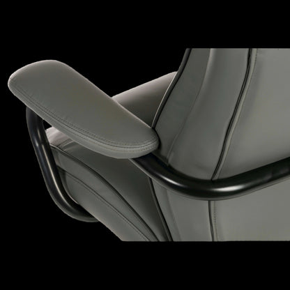 Gray office chair with armrest on a black background