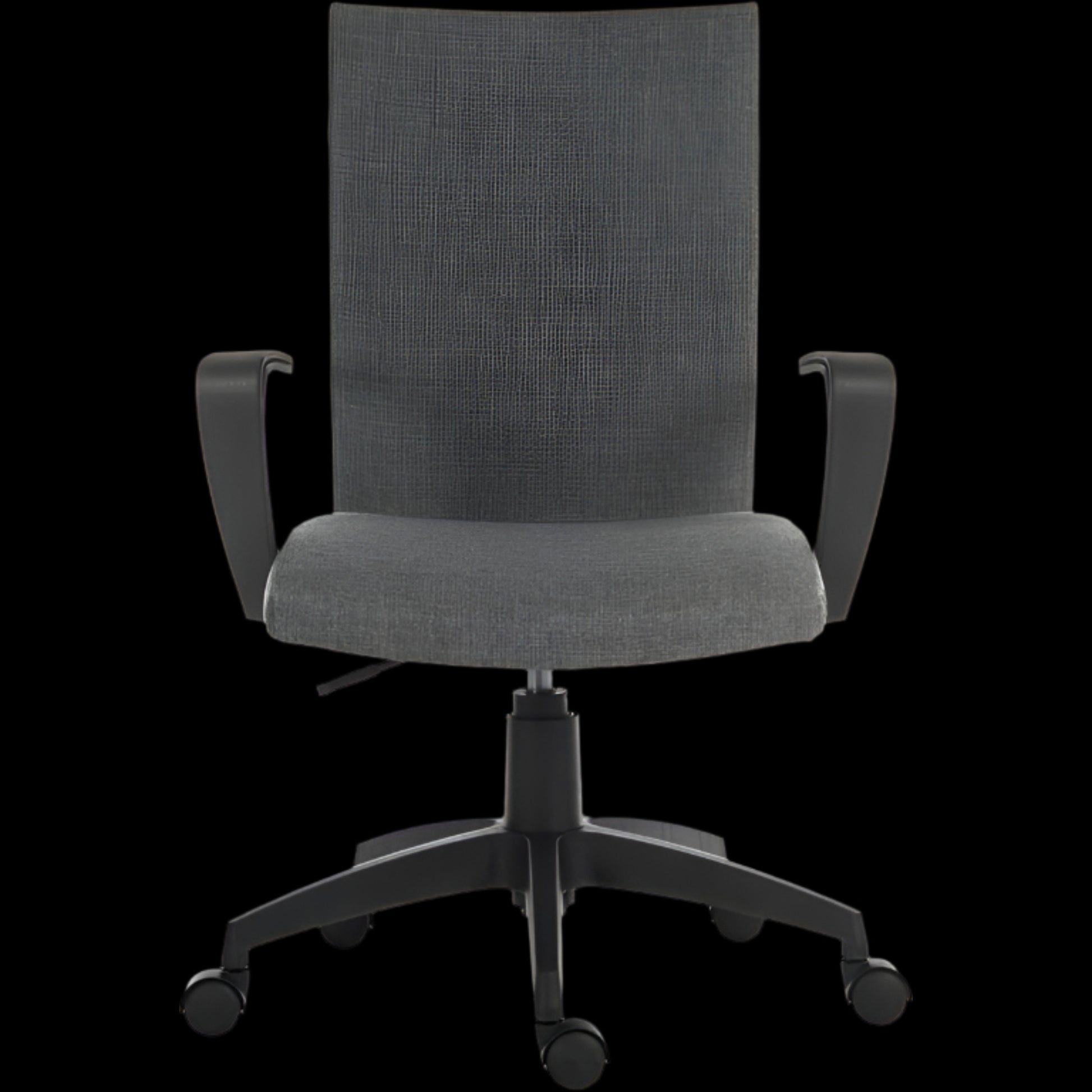 Gray office chair with mesh back on a black background