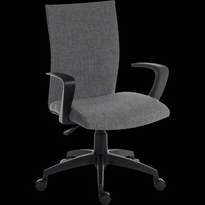 Gray office chair with a black base on a black background