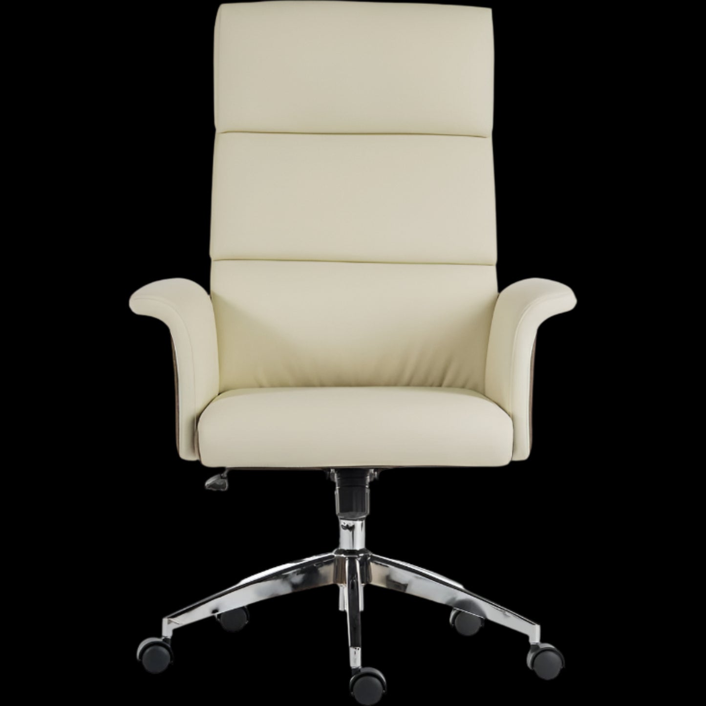 Beige office chair with a high backrest on a black background