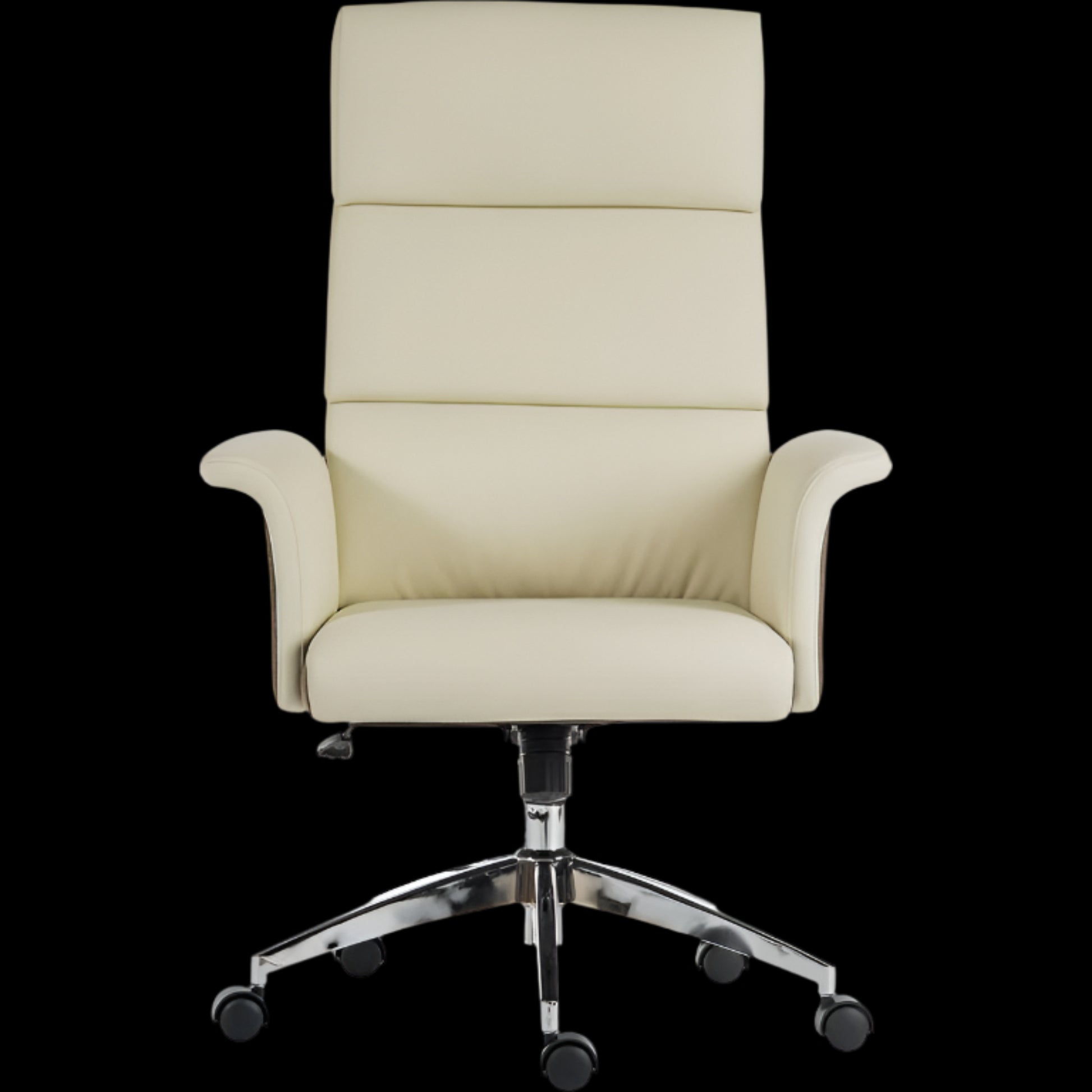 Beige office chair with a high backrest on a black background