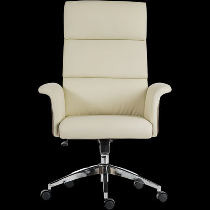 Beige office chair with a high backrest on a black background
