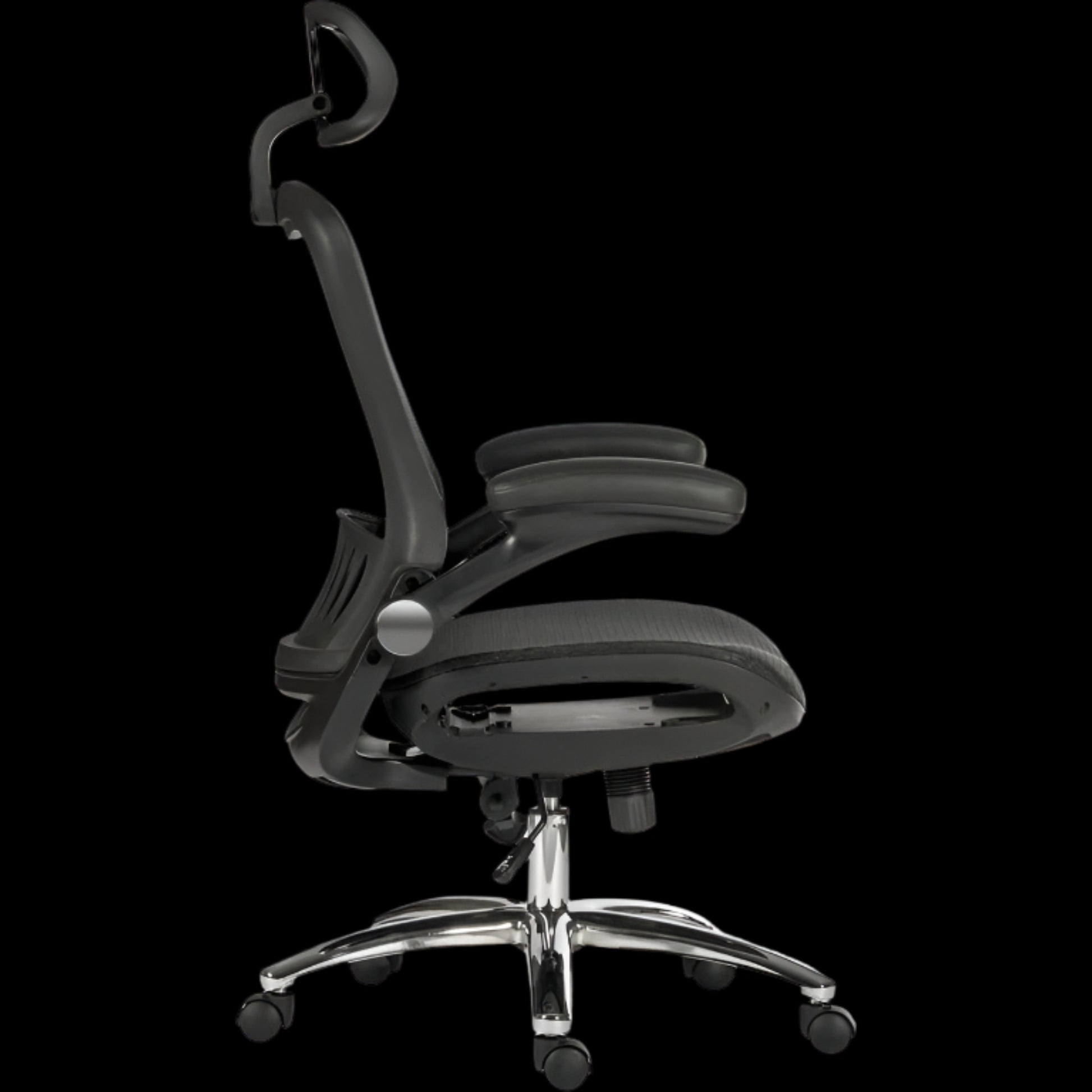 black office chair with a black background