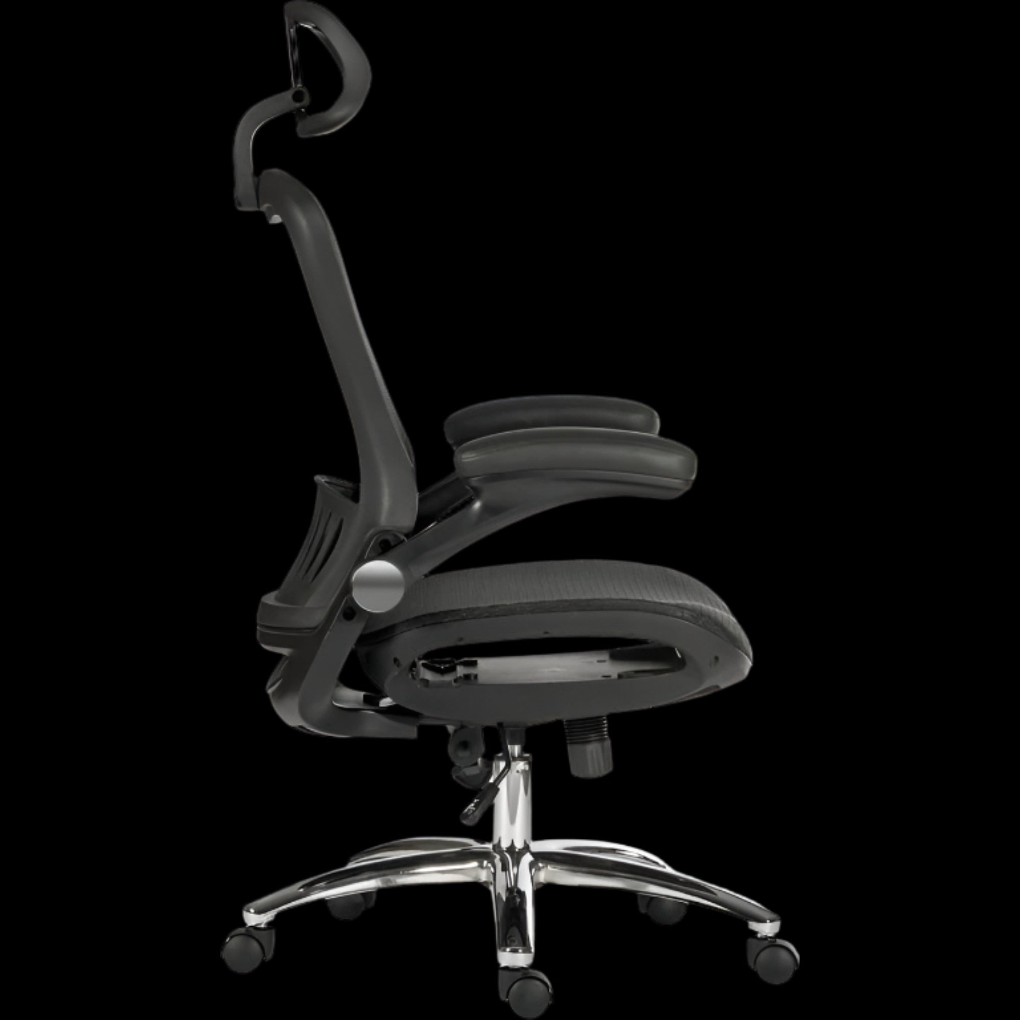 black office chair with a black background