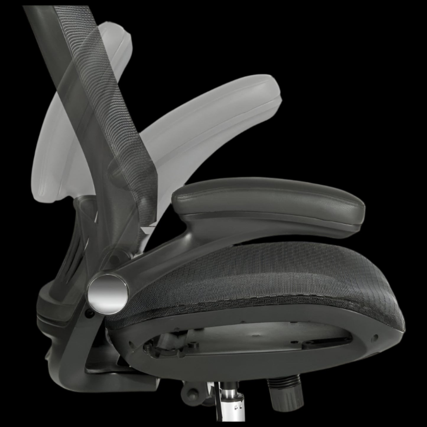 black  office chair with mesh backrest on a black background