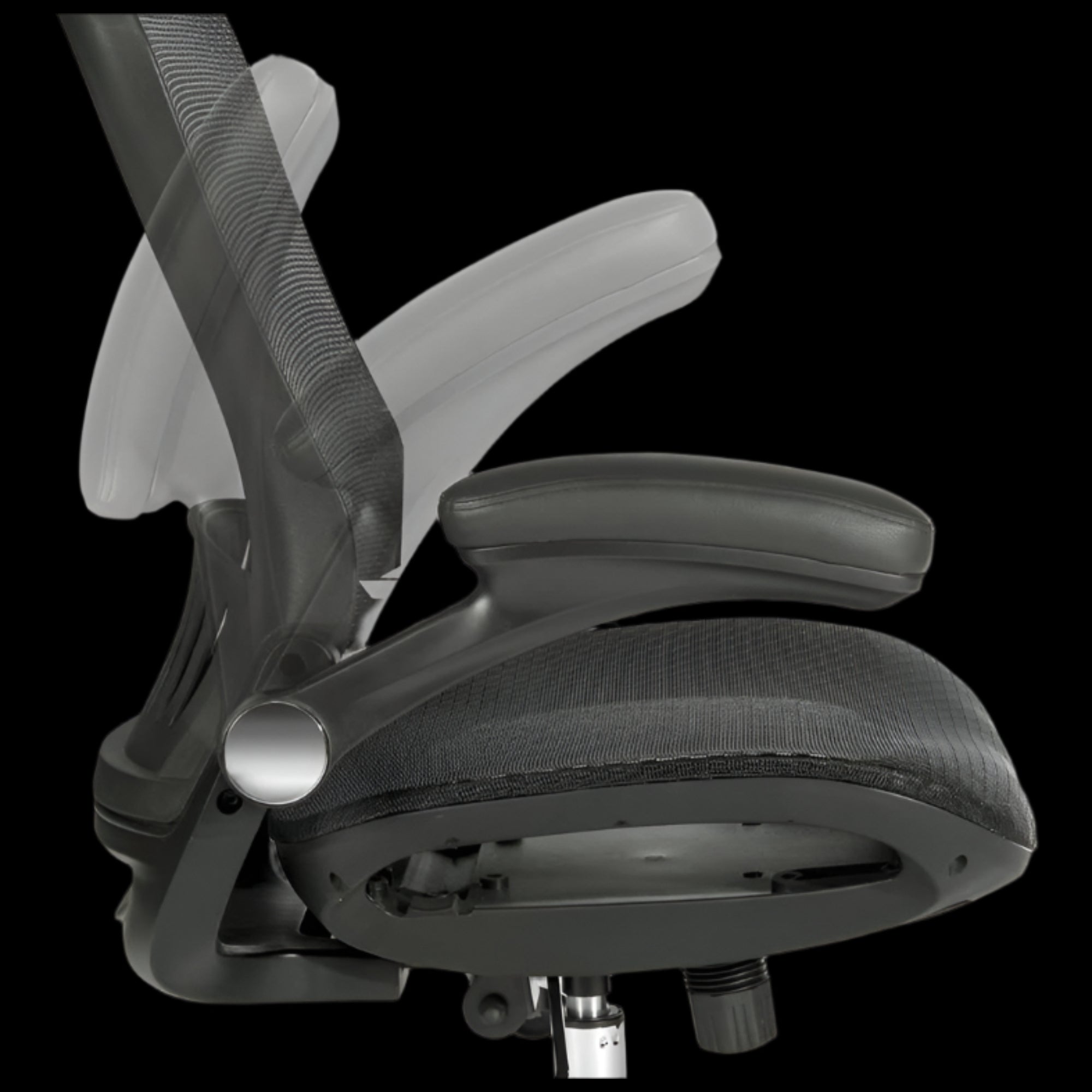black  office chair with mesh backrest on a black background
