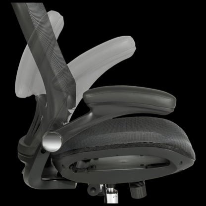 black  office chair with mesh backrest on a black background