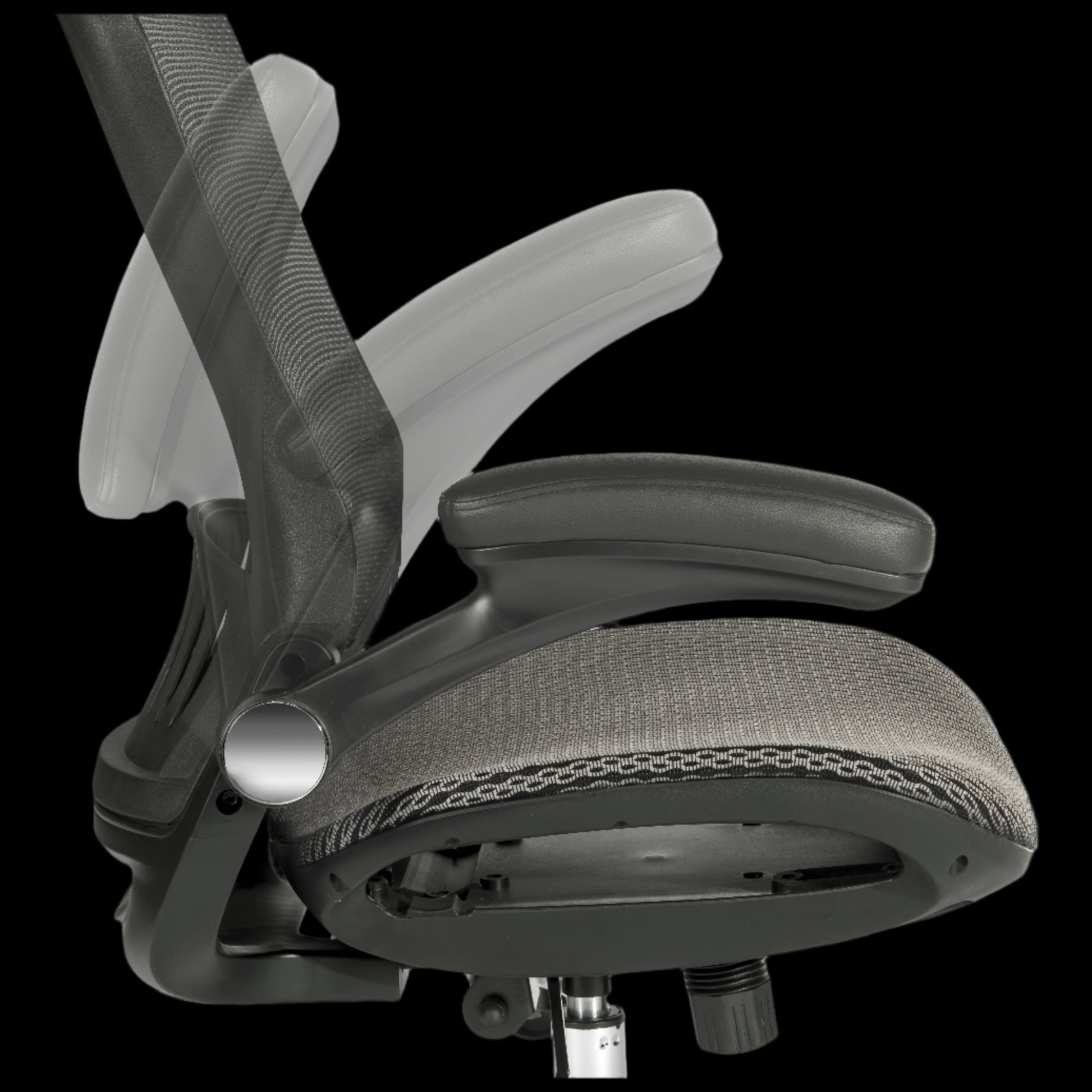 Gray office chair with mesh backrest on a black background