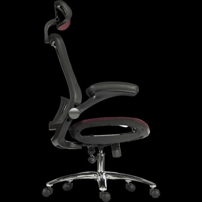 Red office chair with red accents on a black background