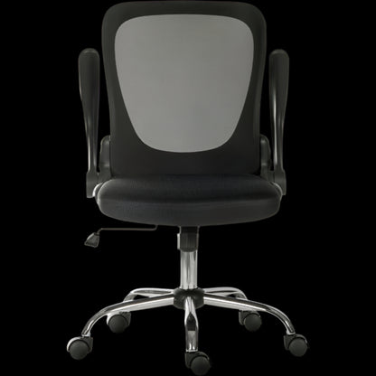 Black office chair with black  mesh backrest on a black background