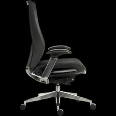 Black office chair with a black background