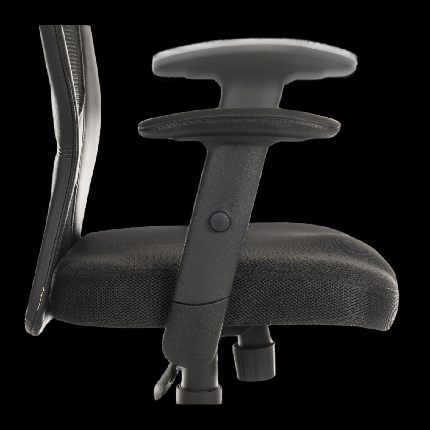 black office chair with armrest on a black background