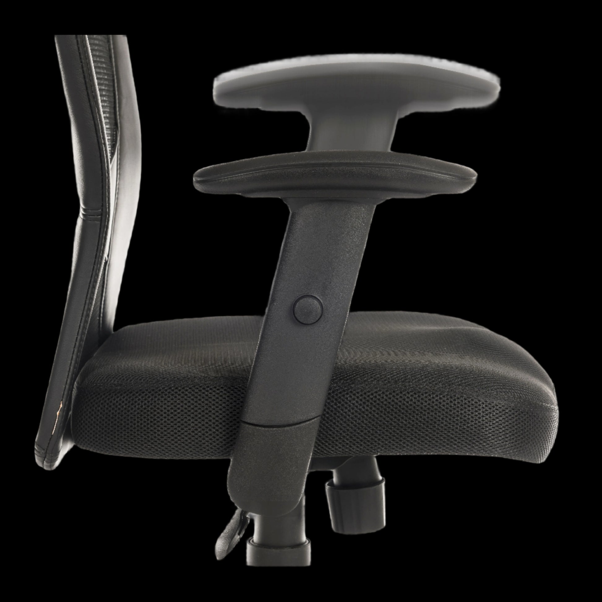 black office chair with armrest on a black background
