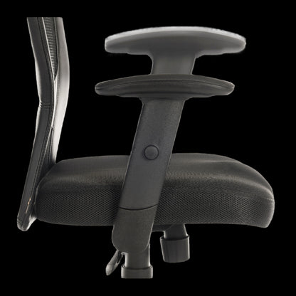 black office chair with armrest on a black background