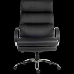 Black office chair with a high backrest on a black background