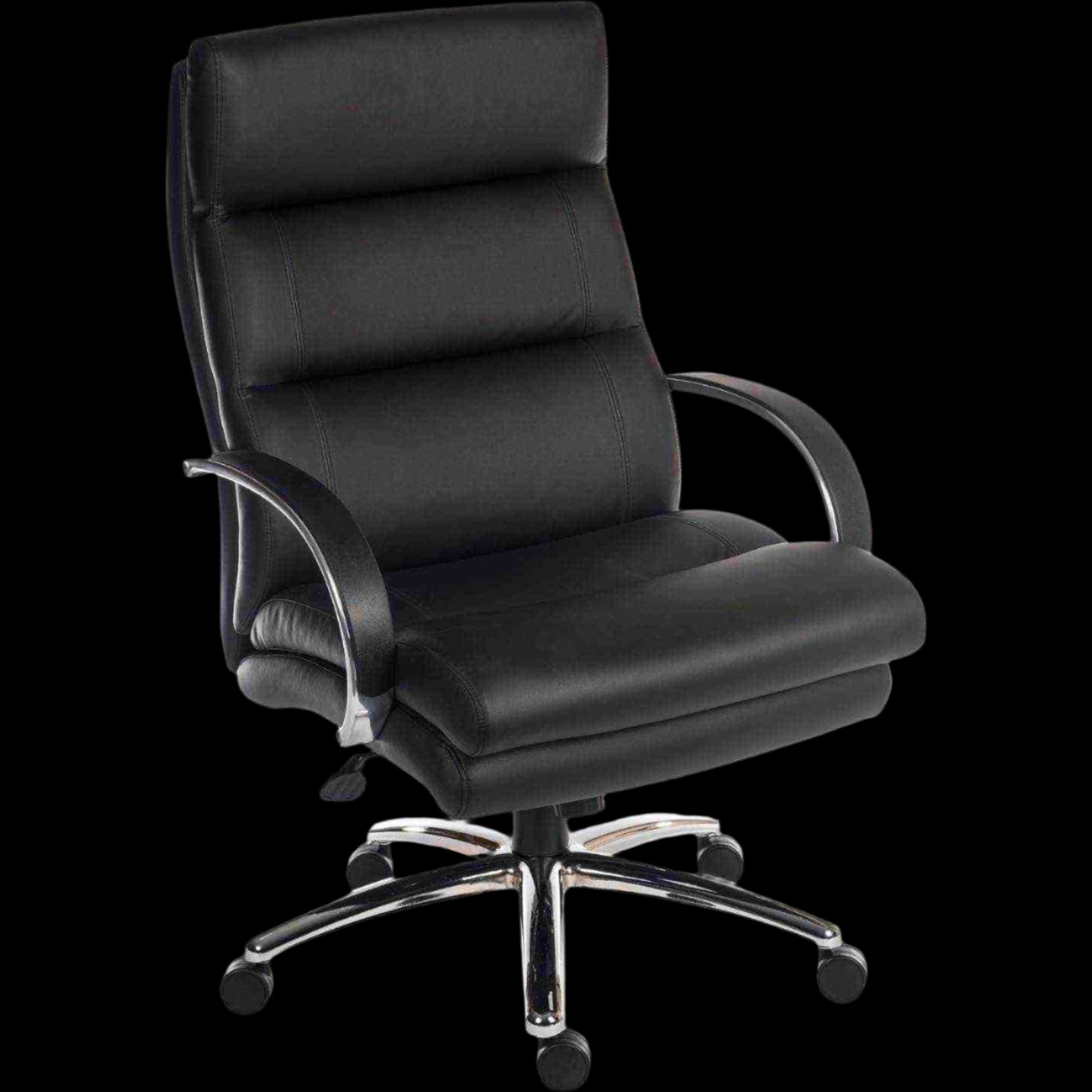 Black office chair with chrome base on a black background