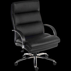 Black office chair with chrome base on a black background