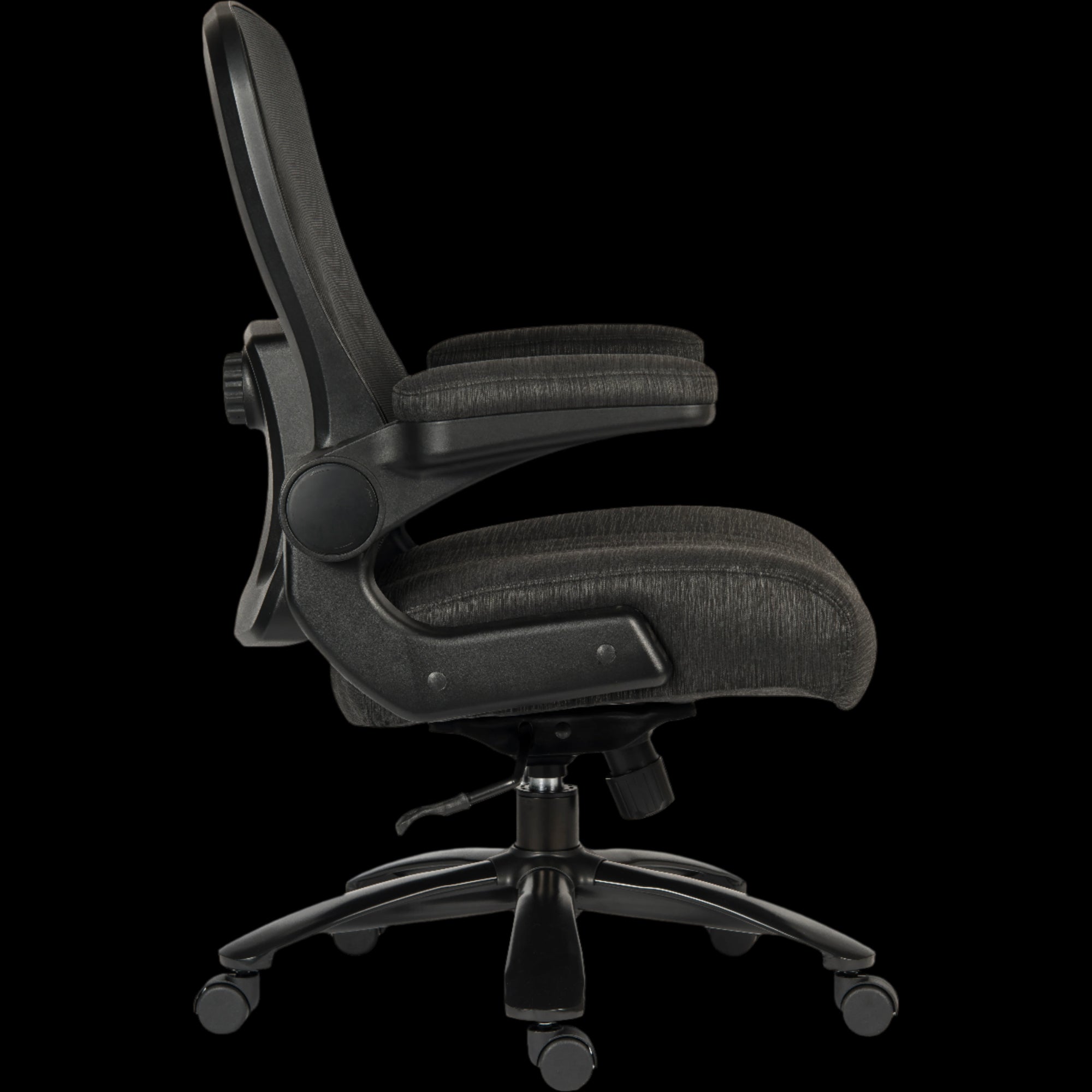Black office chair on a black background