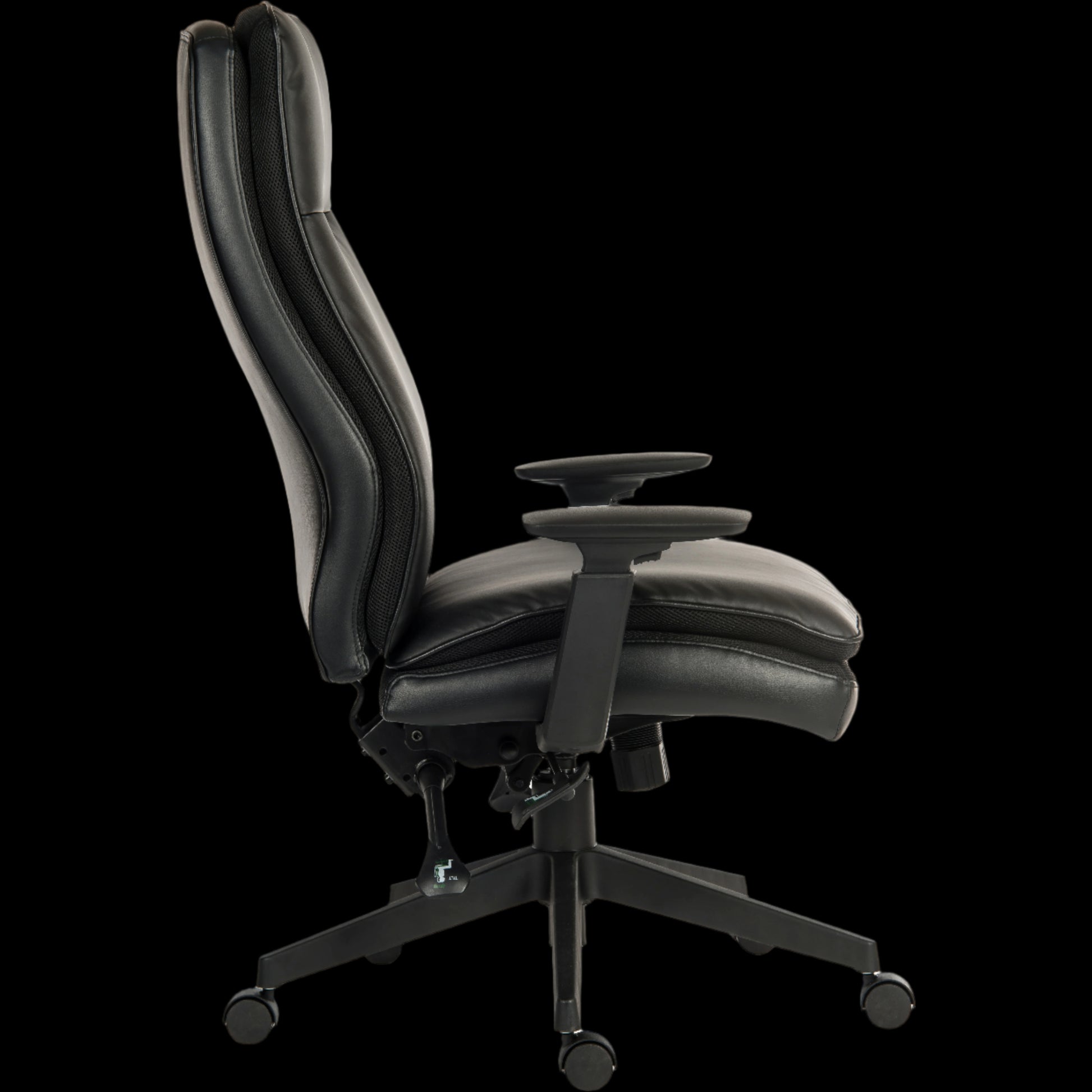 black office chair with adjustable features on a black background