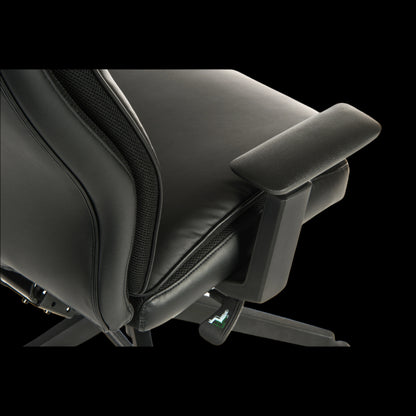 Office chair with headrest and armrests on a black background