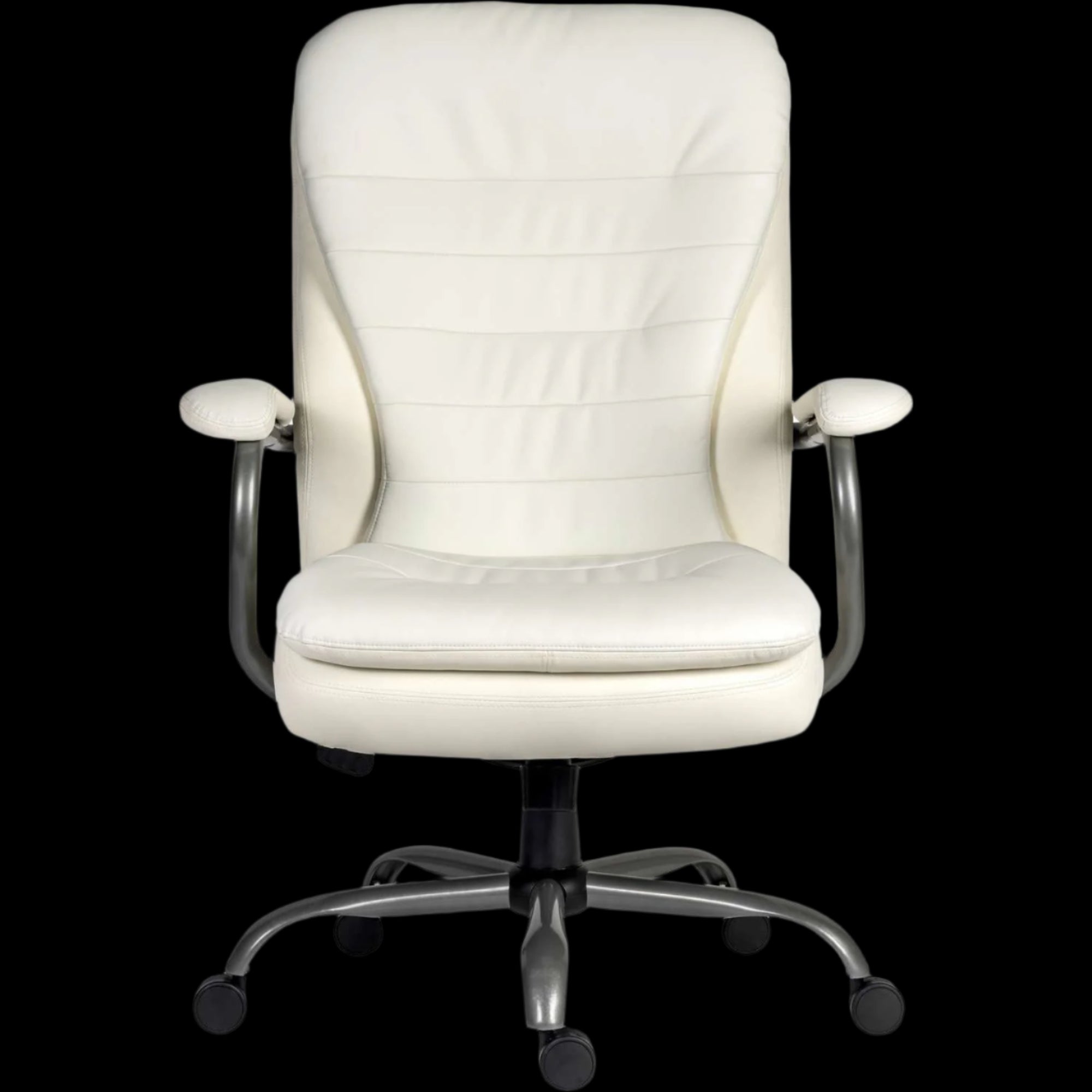 White office chair with quilted design on a black background