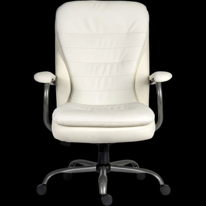 White office chair with quilted design on a black background