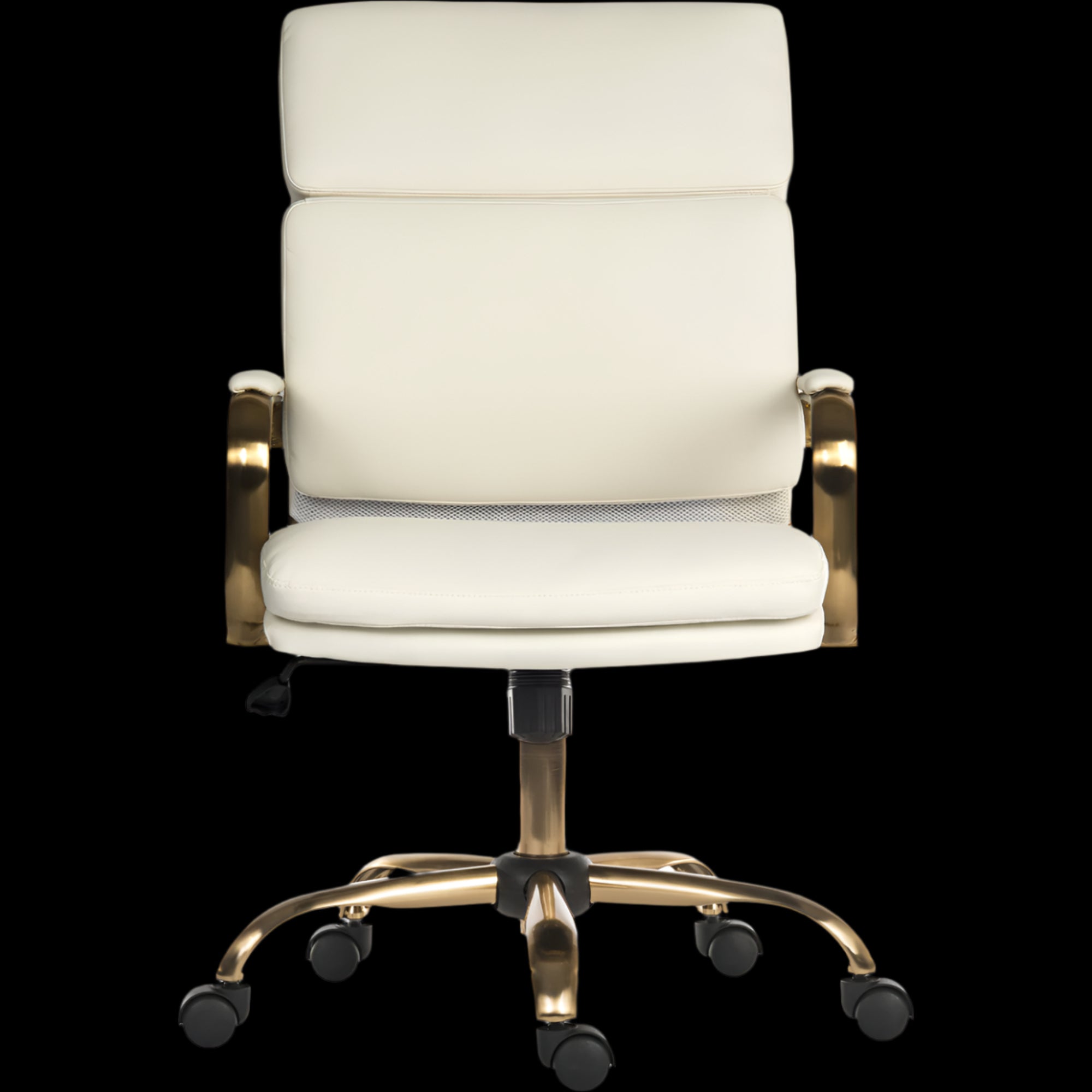White office chair with gold accents on a black background
