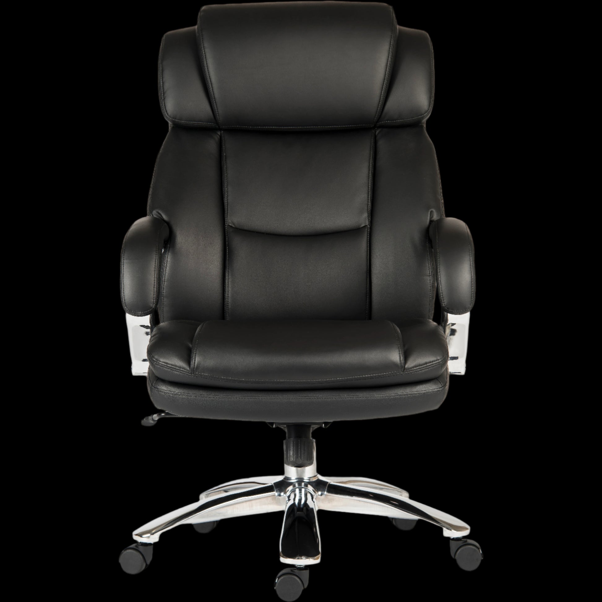 Black office chair with chrome base on a black background