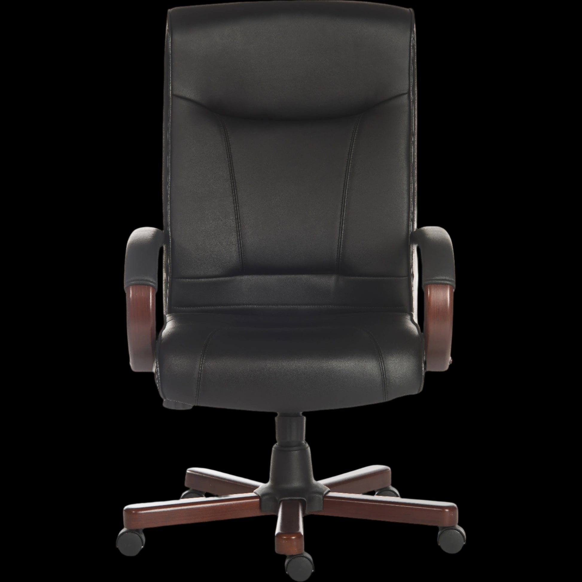 Black office chair with brown accents on a black background