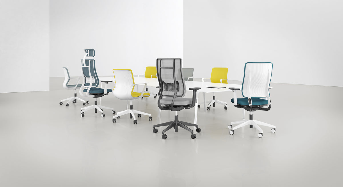 Drumback Task Chair - a group of chairs in several shell and upholstery combinations, with and without headrests