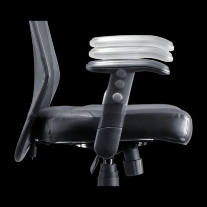 Black office chair with adjustable features on a black background