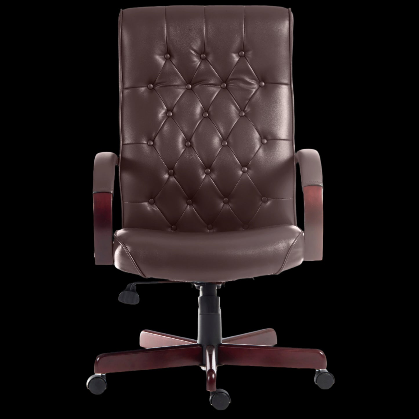 Brown leather office chair on a black background