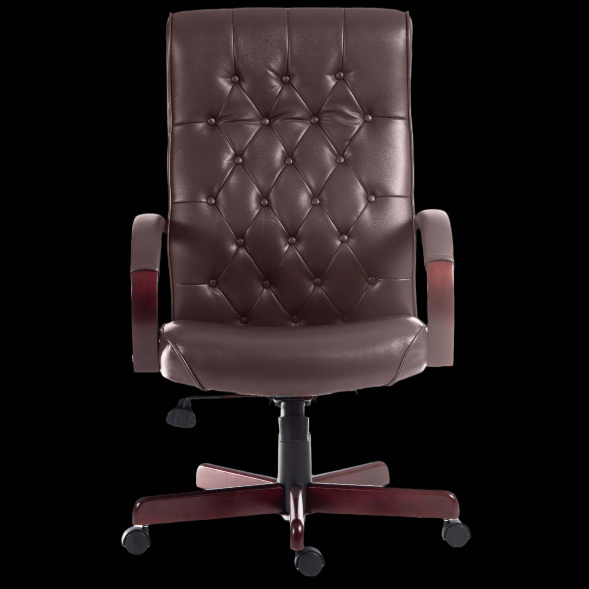 Brown leather office chair on a black background