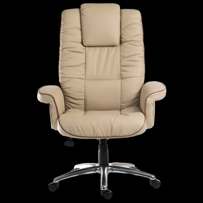 Beige office chair with high backrest on a black background