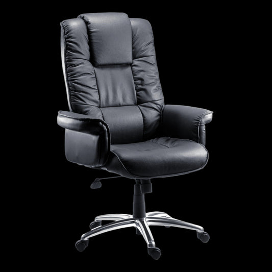 Black office chair with a black background