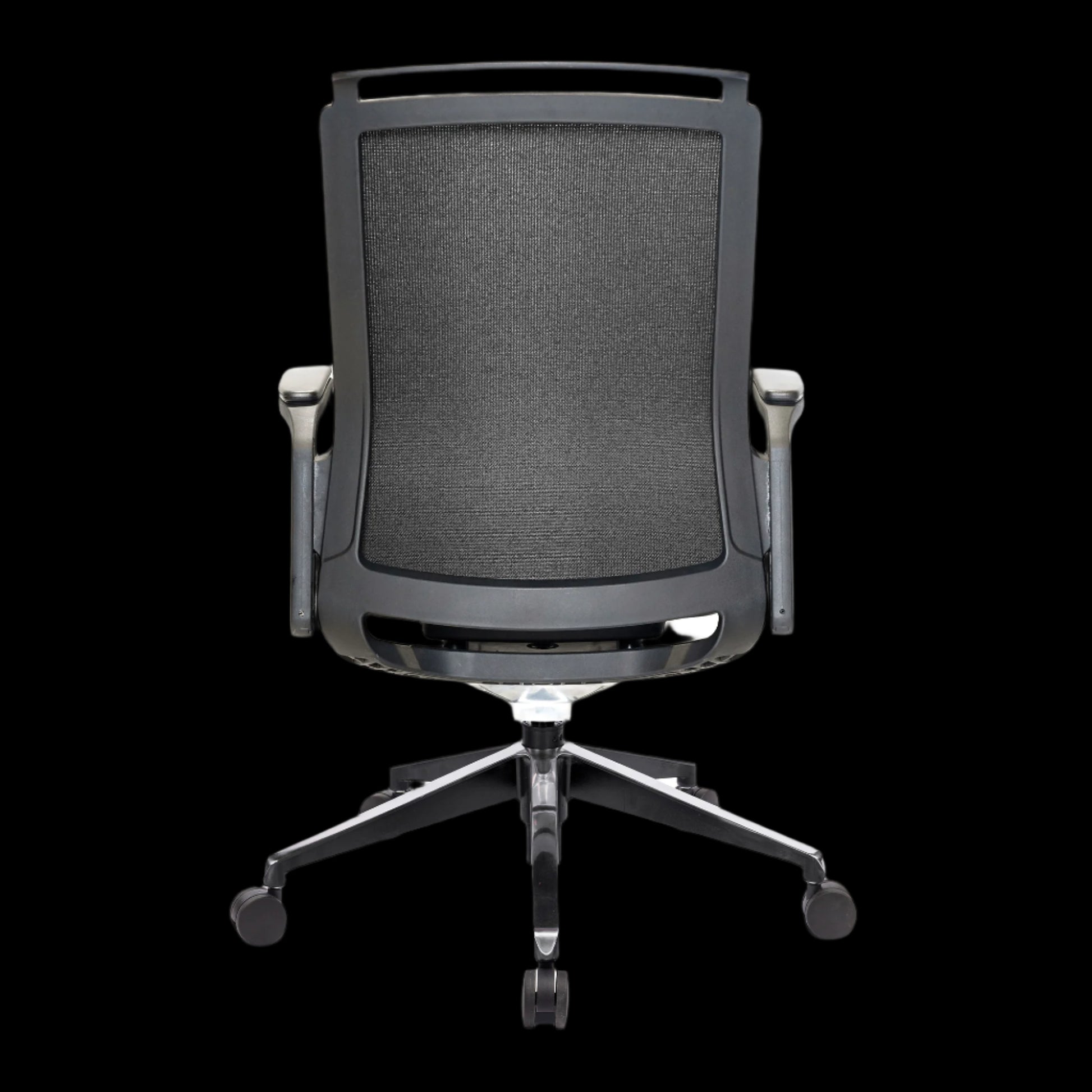 Black/Grey office chair with a Fabric backrest on a black background with an adjustable base