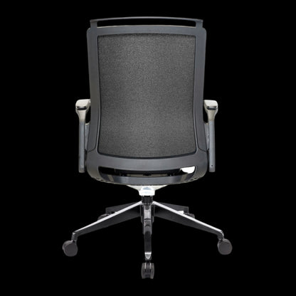 Black/Grey office chair with a Fabric backrest on a black background with an adjustable base